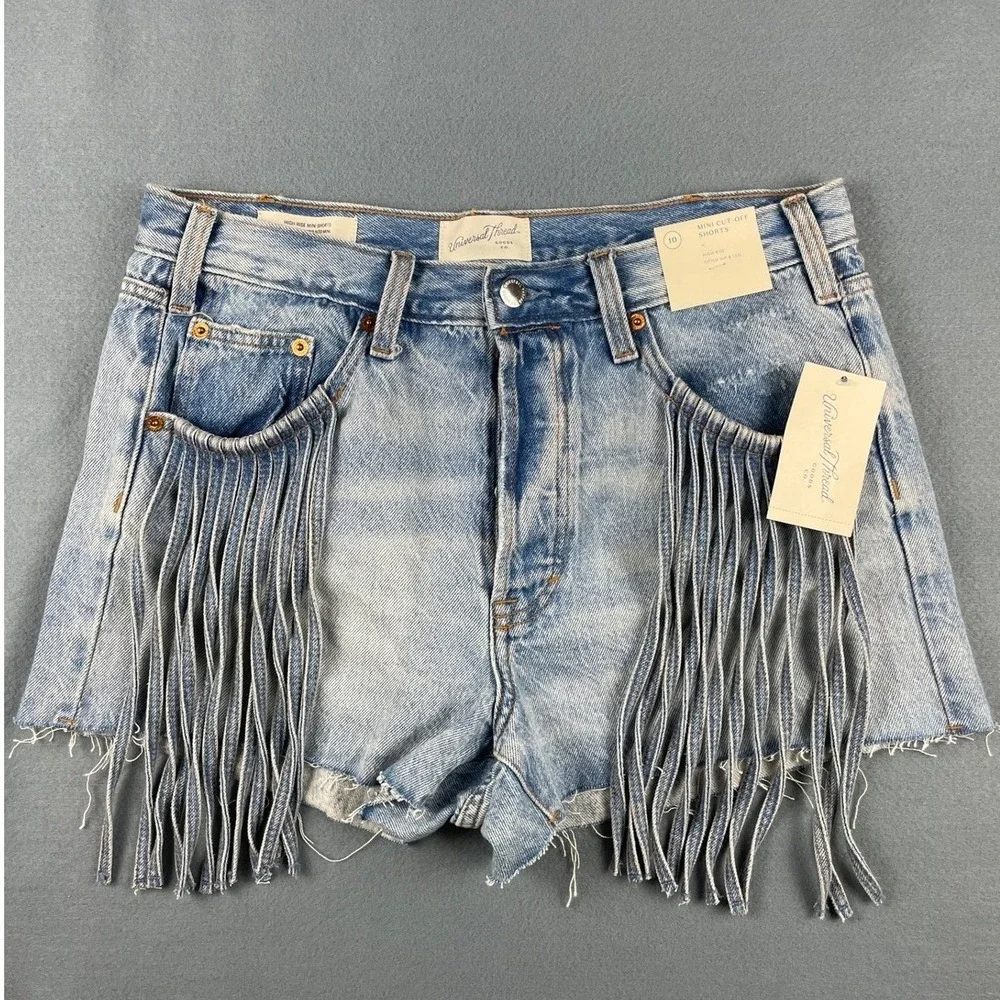 Universal Thread Fringe Denim Cutoff Shorts Western Boho Coastal Light Blue 10